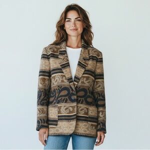 Vintage Bonjour Made‎ in USA Southwestern Blazer Jacket Brown Large